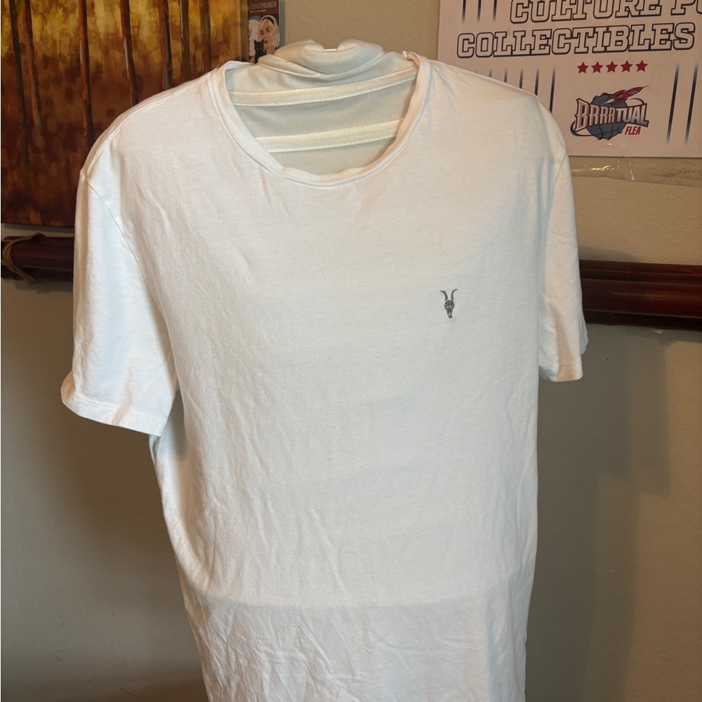 All Saints White Short Sleeve Tee with Embroidered Detail